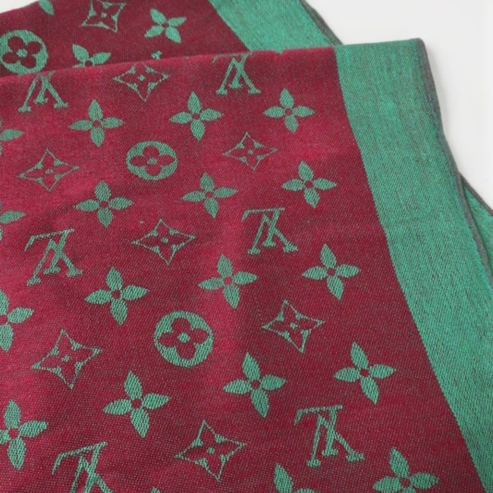 Louis Vuitton Monogram Scarf Red/Aqua Wool-Blend - Picture 3 of 8